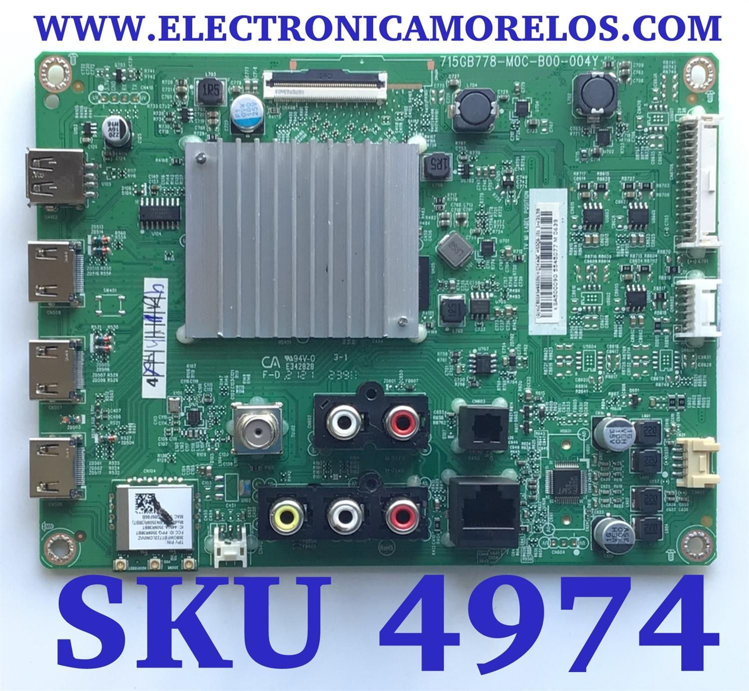 MAIN PARA TV VIZIO 4K·UHD·HDR ((SMARTCAST)) / XLCB02K049 / 715GB778-M0C-B00-004Y / 715GB778-M0C-B00-004D / (X)XLCB02K049 / XLCB02K049020X / PANEL TPT500WR-PV7D.Q REV:S2M / DISPLAY'S CC500PV7D VER.01 / CC500PV7D VER.02 / MODELO M50Q6-J01 / M50Q6-J01 LTCUG6